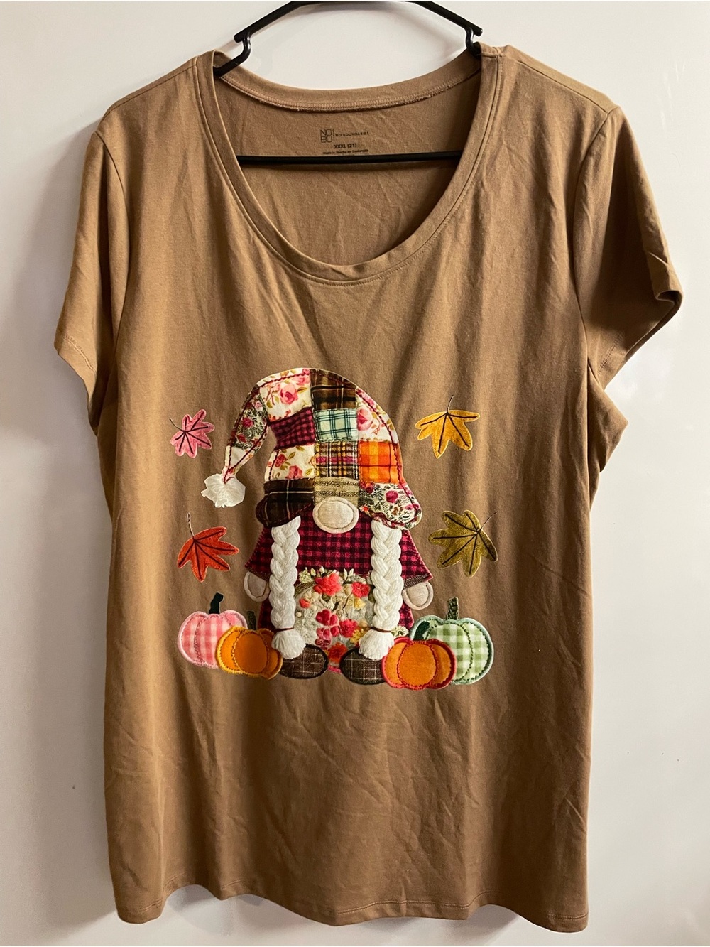 Women's Brown Patchwork Gnome Short Sleeve Tee
